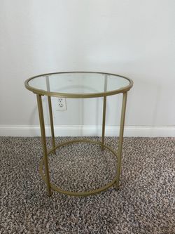 Round gold frame glass side table