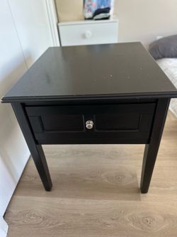 Solid Black Side Table With Drawer