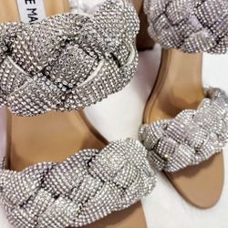 STEVE MADDEN "NIDER-R" Diamond-Rhinestone Braided Heels