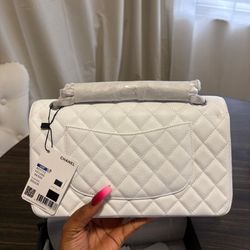 New - Authentic White Chanel Quilted   Flap Bag