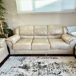 Beige leather sofa