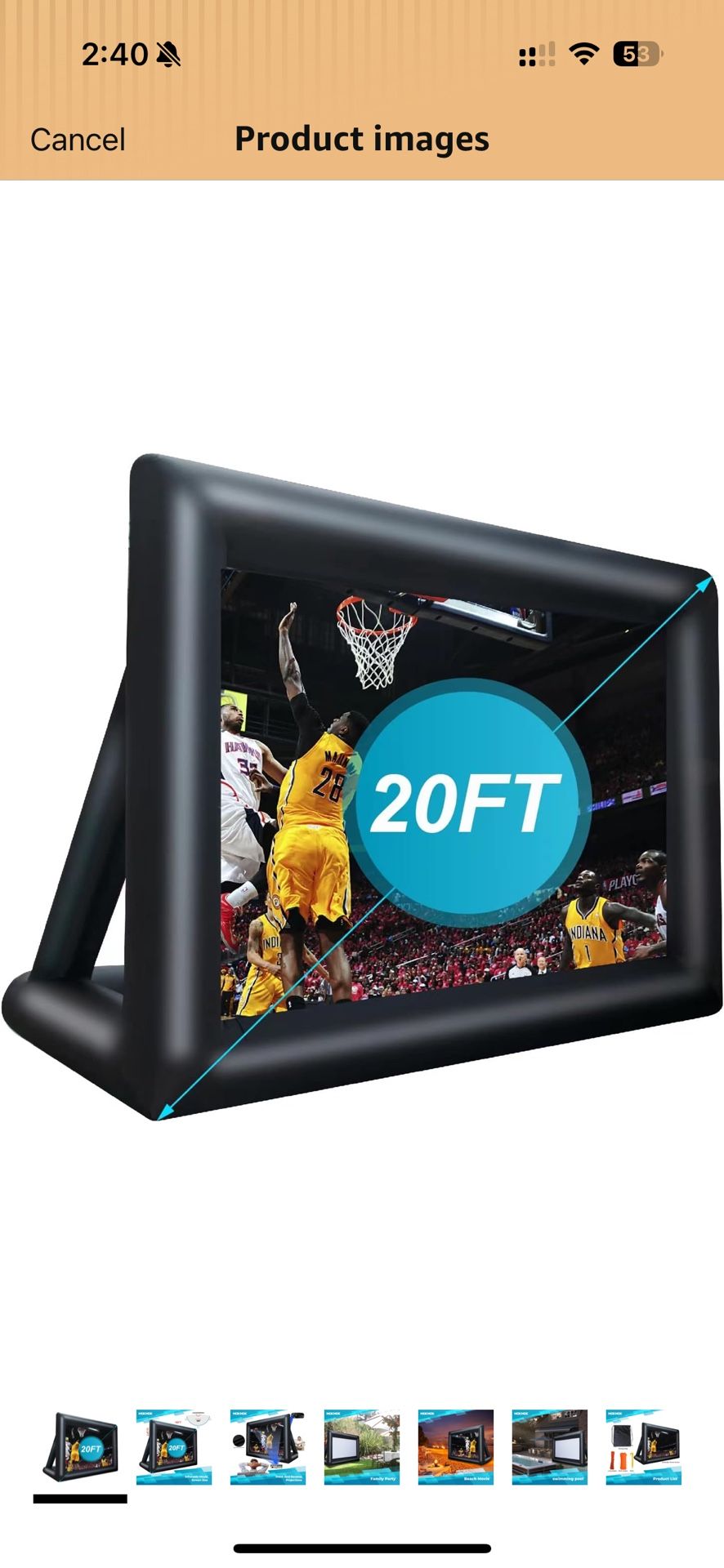 20 Feet Screen + Projector