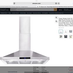 36” Chimney Range Hood Stainless NEW