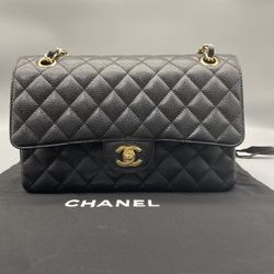 Chanel CF Classic Flap Chain Medium Double Gold Caviar Black