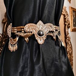 Handmade Ornate Gold Black Statement Bungee Belt (One Size)