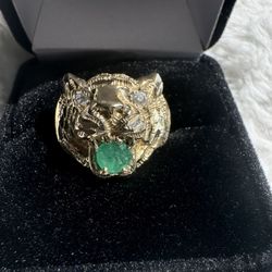 14K Gold Tiger Head Ring 