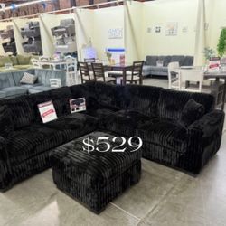 Stylish Fur-Like Jumbo Corduroy Sectional Sofa Set (No Tax)