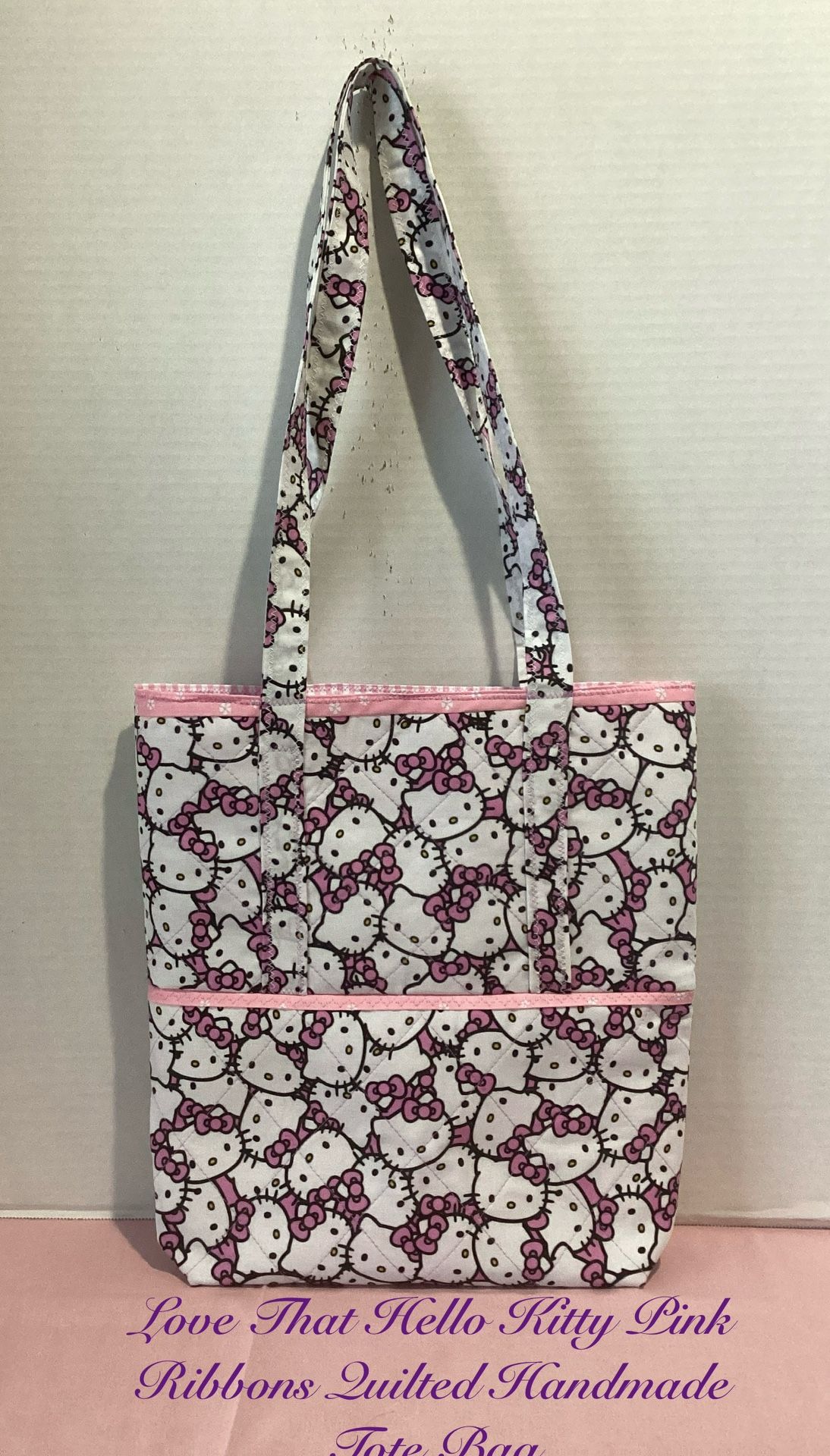 NEW HELLO KITTY PINK RIBBONS QUILTED HANDMADE SHOULDER TOTE BAG