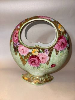 Nippon Moriahe Moon Base Hand painted Roses Gold beaded 
