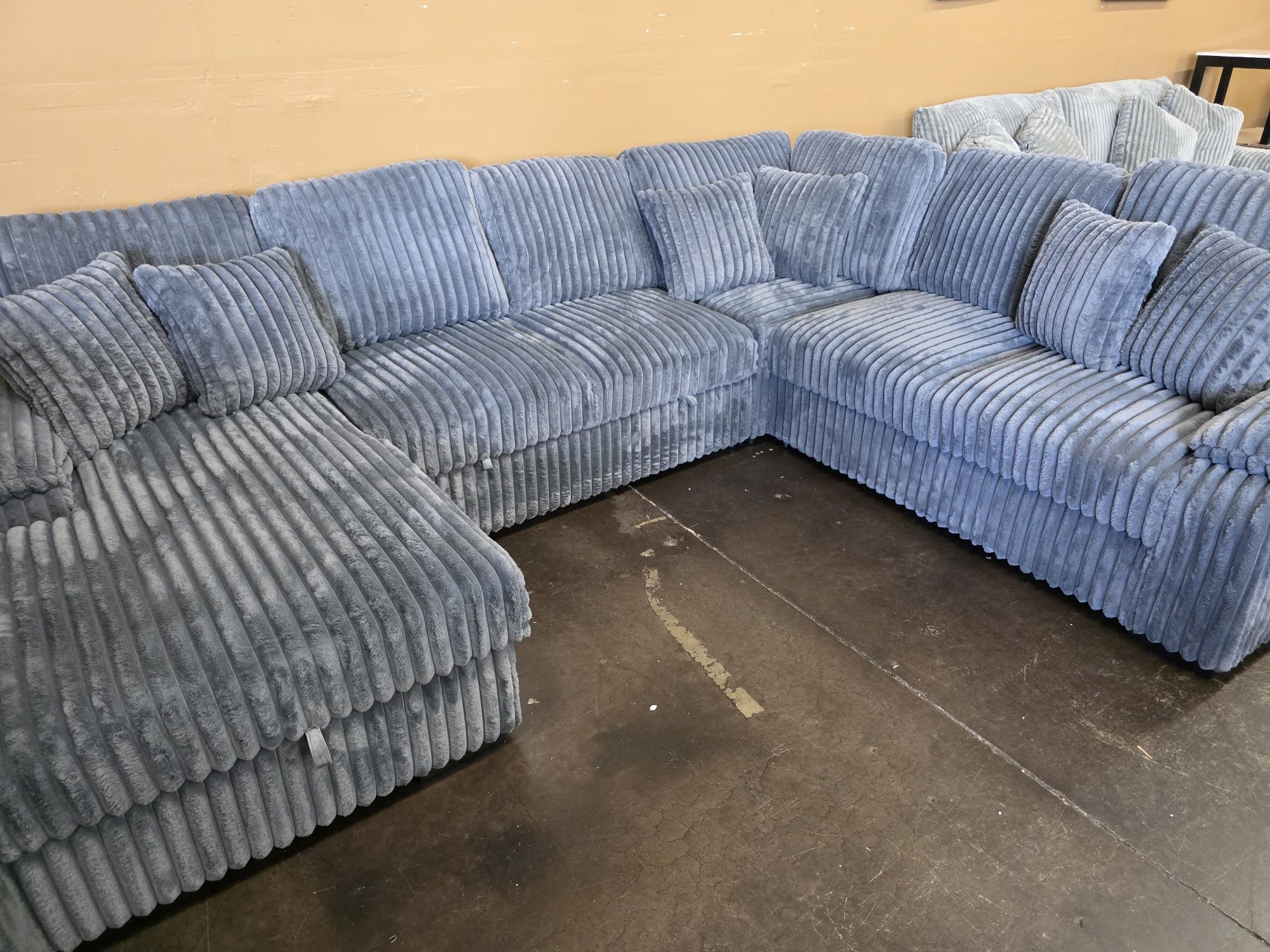 Gray Corduroy U-Shape Sectional Storage Chaise Pull Out Bed Ottoman