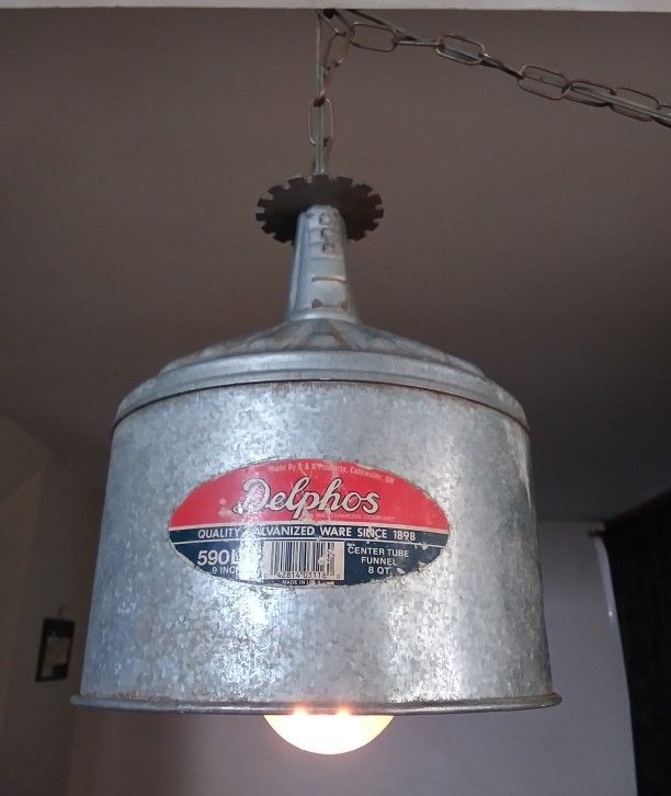 One-of-a-kind Upcycled Vintage Delphos Funnel Hanging Swag Pendant Lamp/Light