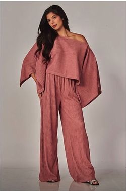 Love Poem Crinkled Plisse Cape Kimono Luxury Pants Set