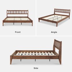 mopio Ted Bed Frame with Headboard, Mid Century Modern Acacia Solid Wood Platform Bed Frame, Wooden Slats, No Box Spring, Double Metal Bar Support (So