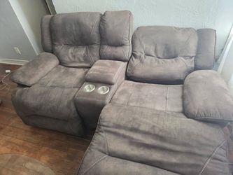 Gray Microfiber Reclining Loveseat with Console