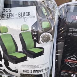 Manufactured Leather Vinyl Car Seat Covers Green 2 Front Seats