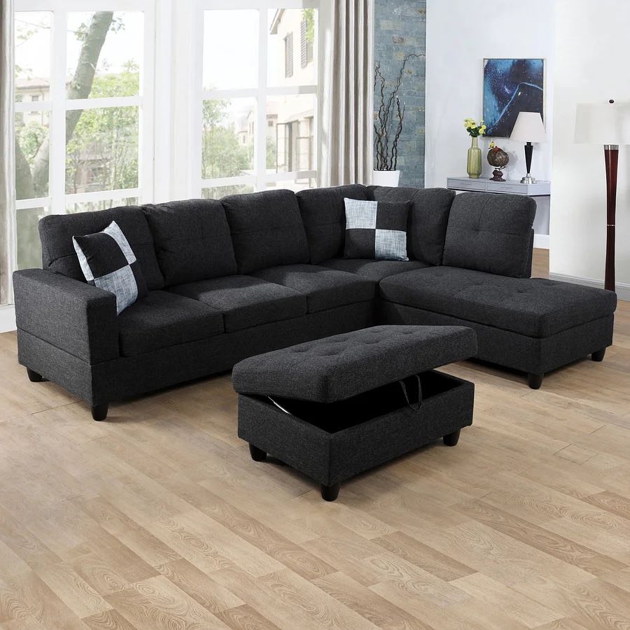 Dark Gray Sectional Sofa Set And Ottoman