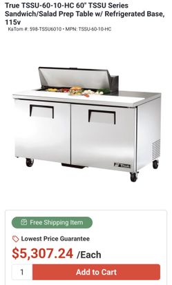 True TSSU-60-10 Commercial 60” Refrigerated Sandwich Prep Table