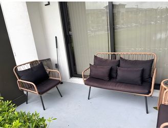 Outdoor Rattan Loveseat and Chair Set