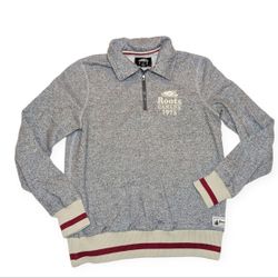 Roots Embroidered Logo Salt&Pepper Zip Sweater Woman