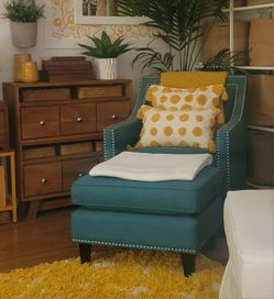 Like New Teal Arm Chair Plus Ottoman