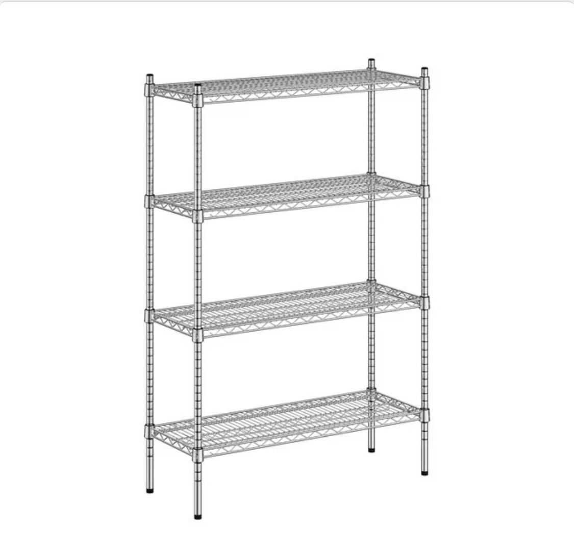 Commercial grade Stainless Steel Stationary 4-Shelf Kitchen / storage solution designed to hold ingredient bins and boxes; measured:, 14 x 36 x 55.