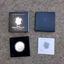 2021 Morgan Silver Dollar with San Francisco (S) Mint Mark 21XF Uncirculated COA