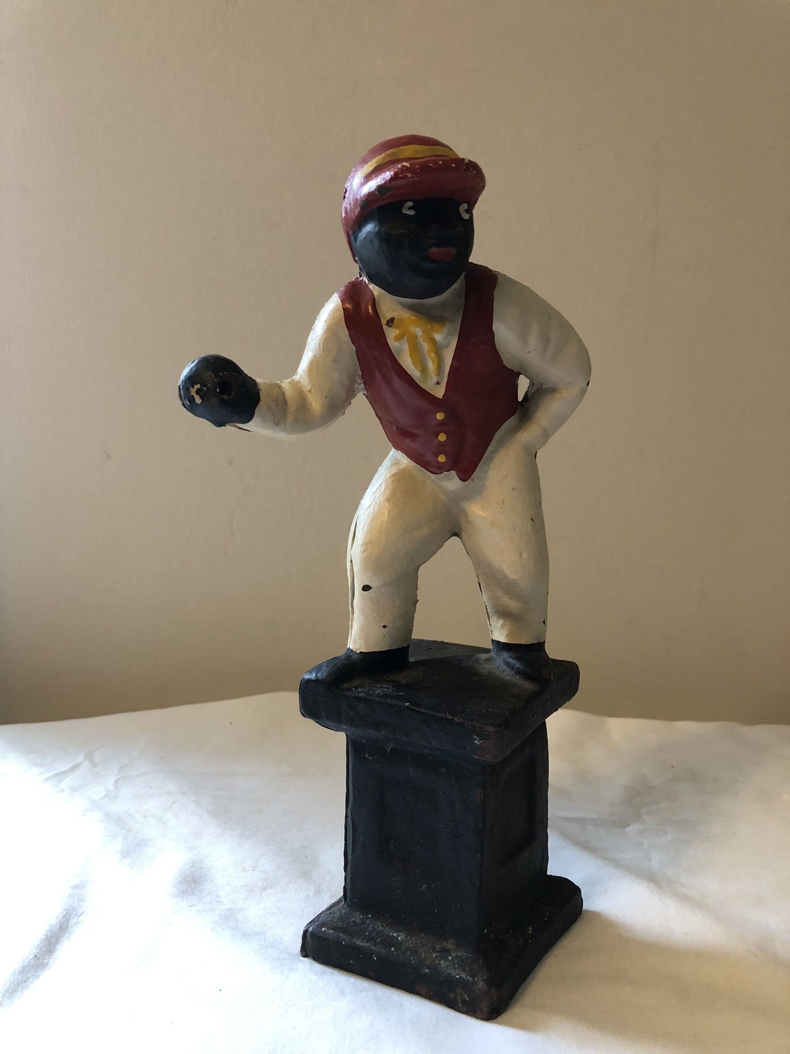 Antique Cast Iron Lawn Jockey, Door Stop, Fence Post Or Garden Decorative for Sale in