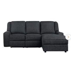 Selles 89.5 in. Straight Arm 2-piece Chenille Reclining Sectional Sofa iN Ebony with Right Chaise