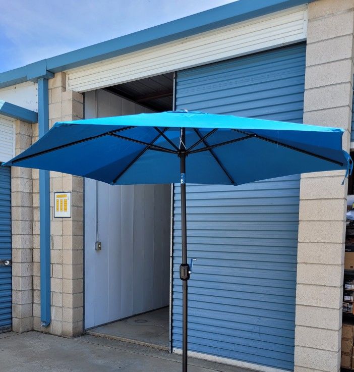 9 Feet Aluminum Table Umbrella With Crank And Push Button New