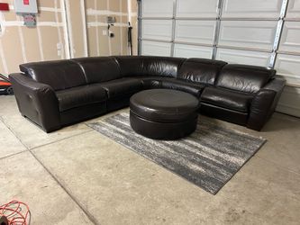Natuzzi Genuine Leather Reclining Sectional w/ Ottoman – 4 Recliners