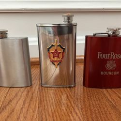 3 Flasks - KGB, Four Roses, Stainless Steel