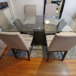  Modern Glass Dining Table Set with 6 Chairs