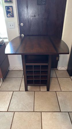 Small Wood Drop Leaf Pub Table Set with Bottle Storage & 2 Stools