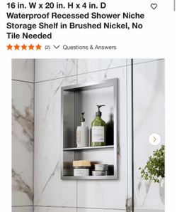 Recessed Shower Niche Shelf Brushed Nickel 16x20