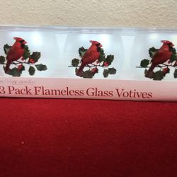 New - Cardinal Adorned Flameless Glass Votives (3 Pack)