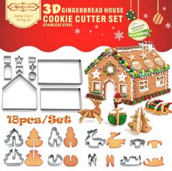 18pcs Gingerbread House Cookie Cutter Set, Gift Box Packaging, 3D Stainless Steel Christmas House Fondant Cutting Tools, Christmas House, Christmas Tr