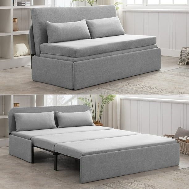 NEW - Pull Out Sofa Bed, Convertible Sleeper Sofa Queen with Mattress, Loveseat Pull Out Couch Bed with 2 Cushions for Small Place/Apartment/Office, L
