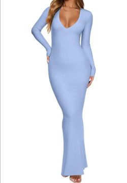 REORIA Women's Maxi Dress Formal Long Sleeve Wedding Guest V Neck Flowy Fishtail Long Dresses Cocktail Night Out Fall Outfits