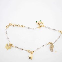 14K Two Tone Gold Anklet with Diamonds and Charms #23337