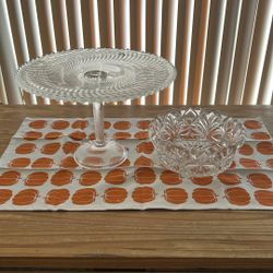 New Glass Cake Plate Stand And Vintage Bowl