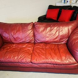 ❤️GENUINE ITALIAN LEATHER Couch❤️ Sofa Loveseat Real Leather Red Claret Burgundy