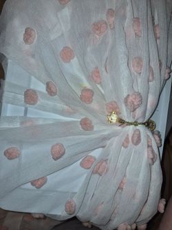 Sheer Curtain Panel with Pink Pom-Poms