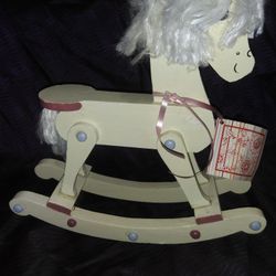 10" Tall Vintage Wooden Mophead Rocking Horse For Display Barbie or Baby Doll

