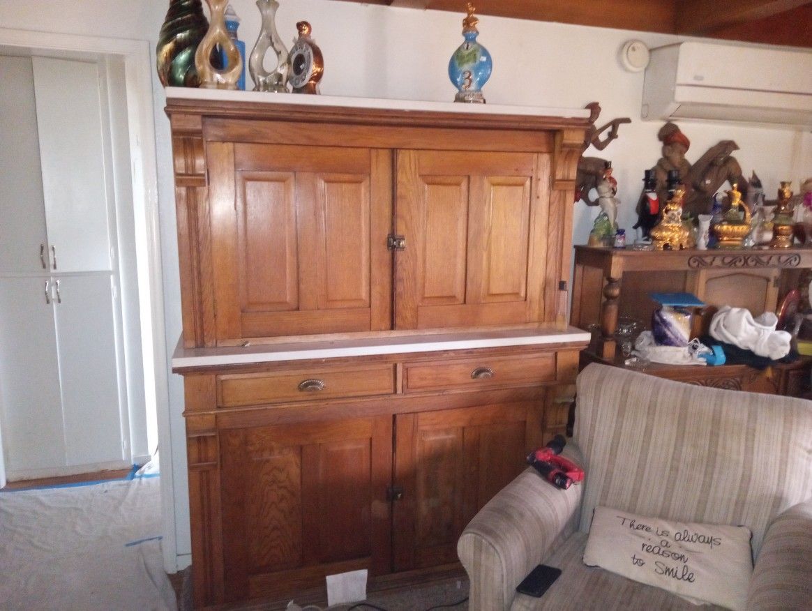 Oak Wood Cabinet W Marble Mid Top