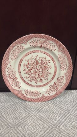 Red Transferware Floral Ceramic Dinner Plate