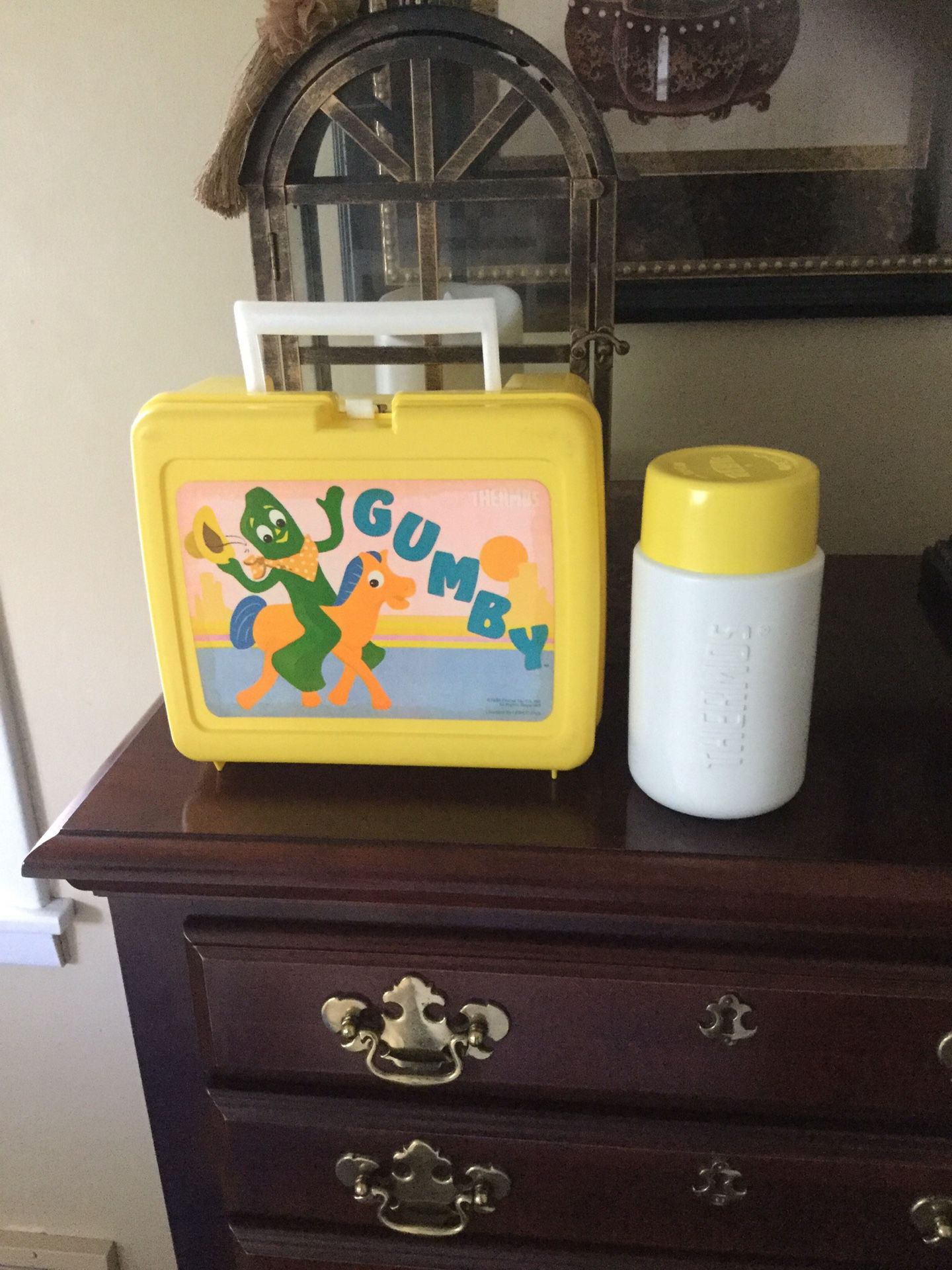 Vintage and excellent Gumby lunch box and matching thermos