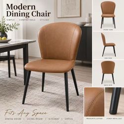 Set of 4 Modern Dining Chairs – Brown Faux Leather Upholstered Chairs