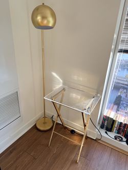 Modern Gold Folding Side Table – Clear Acrylic Top – Space Saving