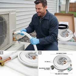 Everwell Twin Tube Line Set - Professional HVAC Refrigerant Piping, 15 Ft, 1/4" x 5/8" O.D. Copper Tubing, 3/8" Type B Insulation, for 3-Ton Systems (