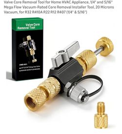 Valve Core Removal Tool for Home HVAC Appliance, 1/4" and 5/16" Mega Flow Vacuum-Rated Core Removal Installer Tool, 20 Microns Vacuum, for R32 R410A R